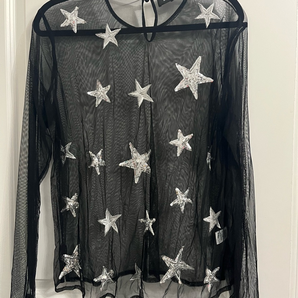 Black Sheer Star Embellished Blouse